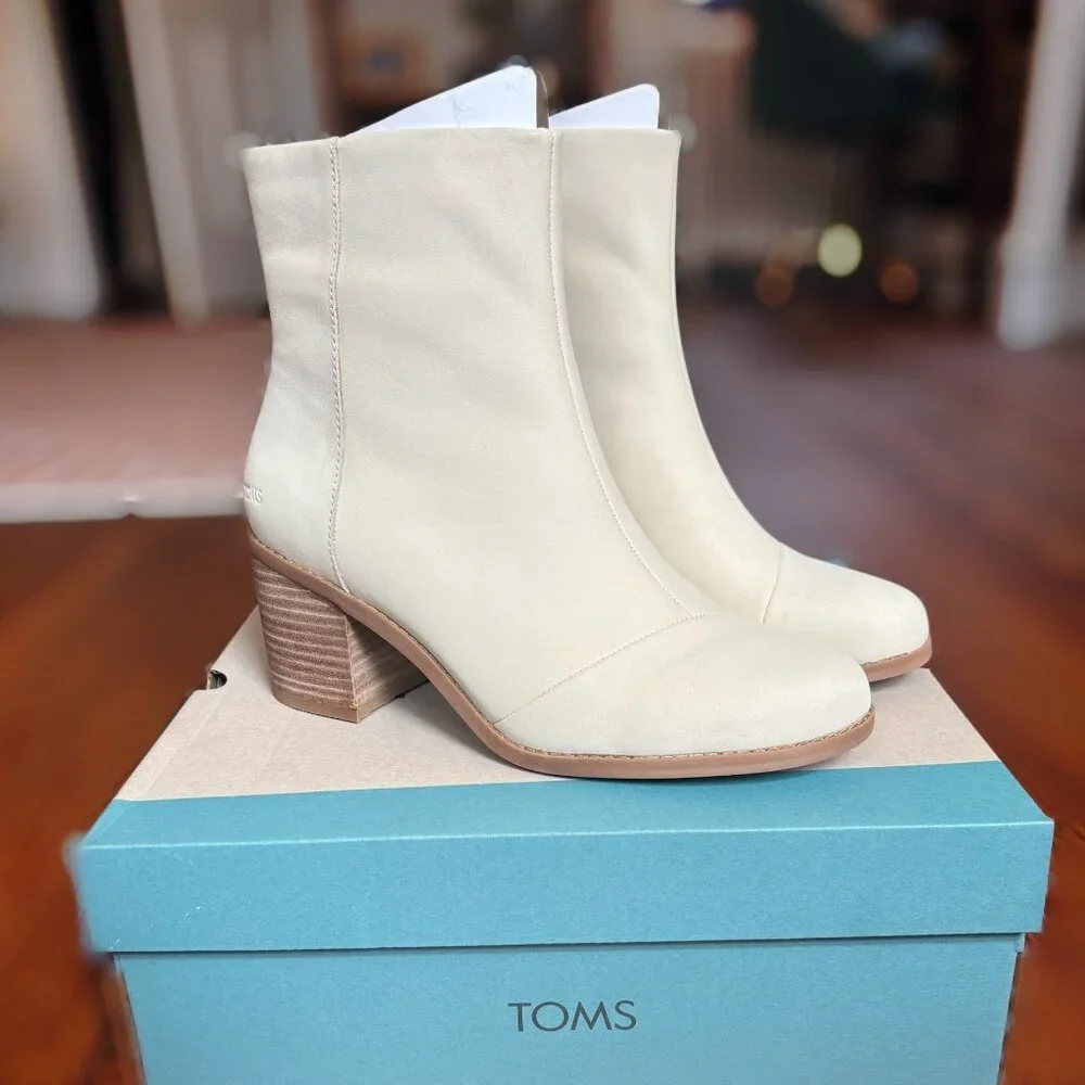 NIB Toms Evelyn Heeled Boot in Light Sand Leather, Size 8.5 - Picture 3 of 8